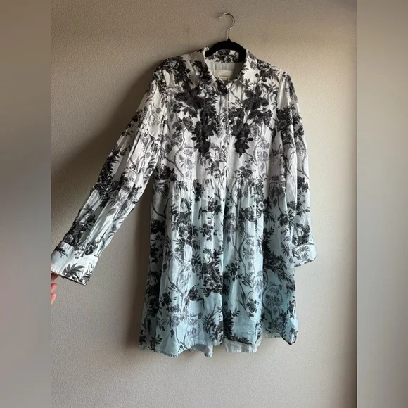Anthropologie Lavinia Embroidered Shirtdress Mini Tunic Cotton Floral side 12 - Picture 2 of 6